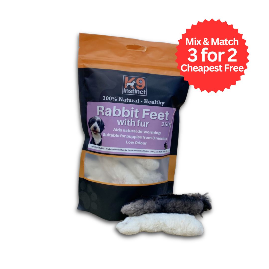 K9 Instinct UK Rabbit feet with fur - natural chews for dogs