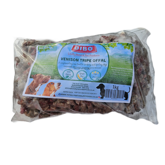 Raw frozen dog food - totally natural venison, tripe and offal